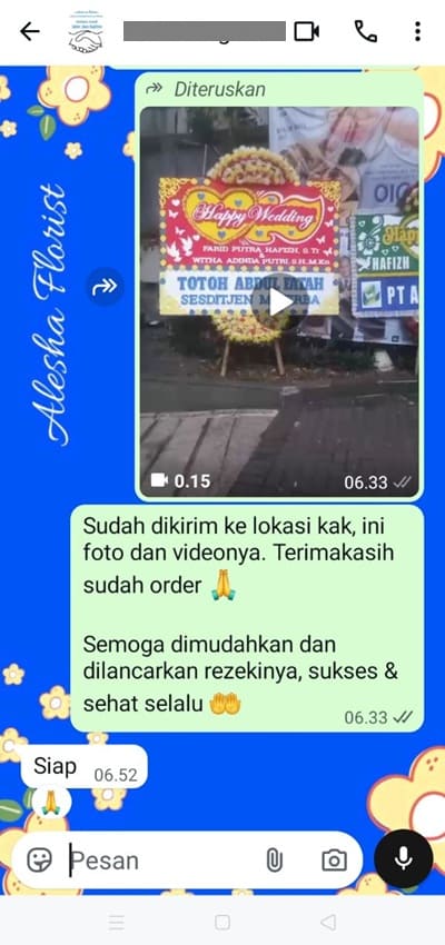 Testimoni pengiriman bunga papan congratulations Jakarta Barat