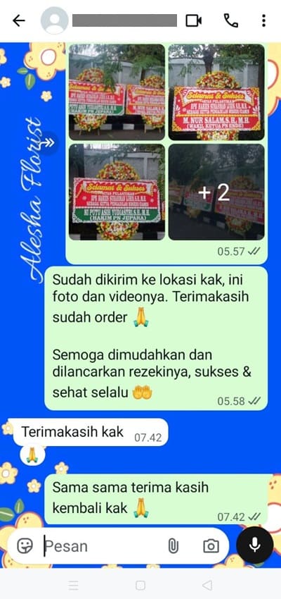 Testimoni pengiriman bunga papan happy wedding Jakarta Barat