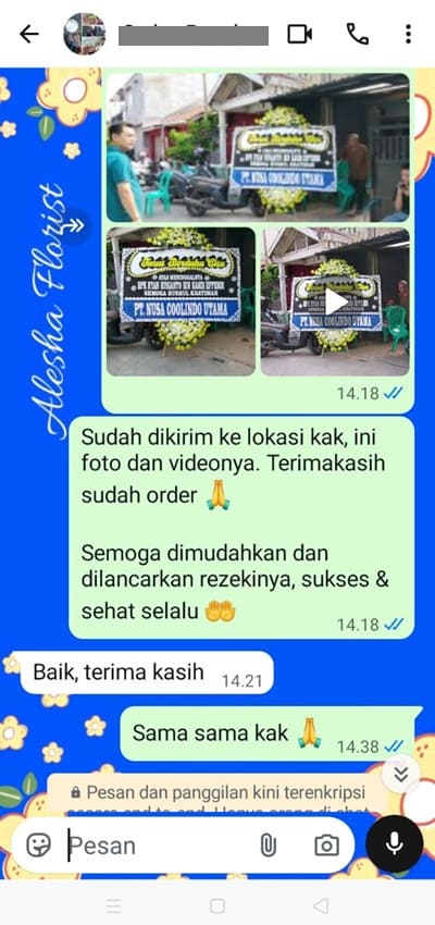 Testimoni pengiriman karangan bunga belasungkawa Jakarta Barat