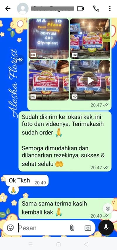 Testimoni pengiriman karangan bunga di Jakarta Barat