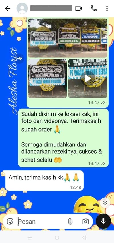 Testimoni pengiriman karangan bunga duka cita di Jakarta Barat