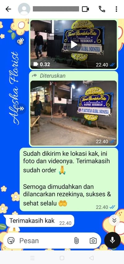 Testimoni pengiriman karangan papan bunga Jakarta Barat