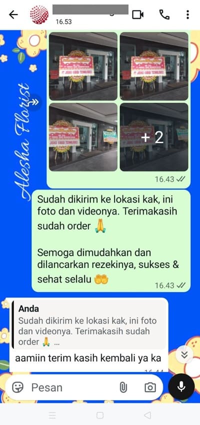 Testimoni pengiriman papan bunga nikah Jakarta Barat