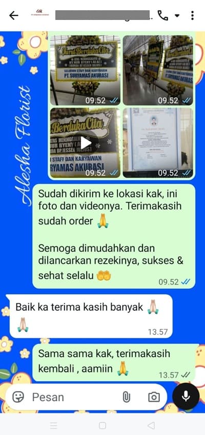 Testimoni pengiriman standing flower di Jakarta Barat
